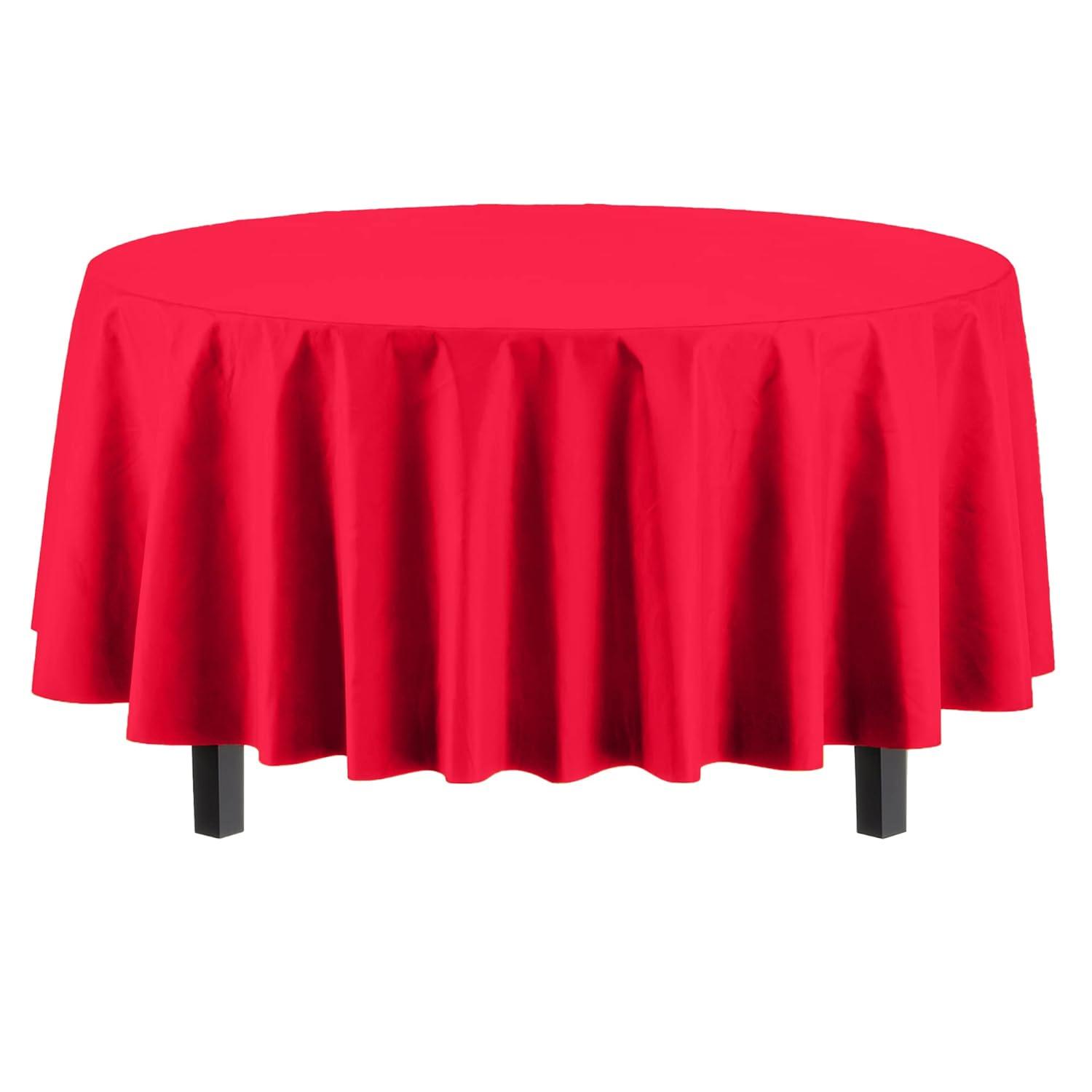 Crown Display Premium Quality Plastic Tablecloth 84 Inch. Round- Red- 6 Packs