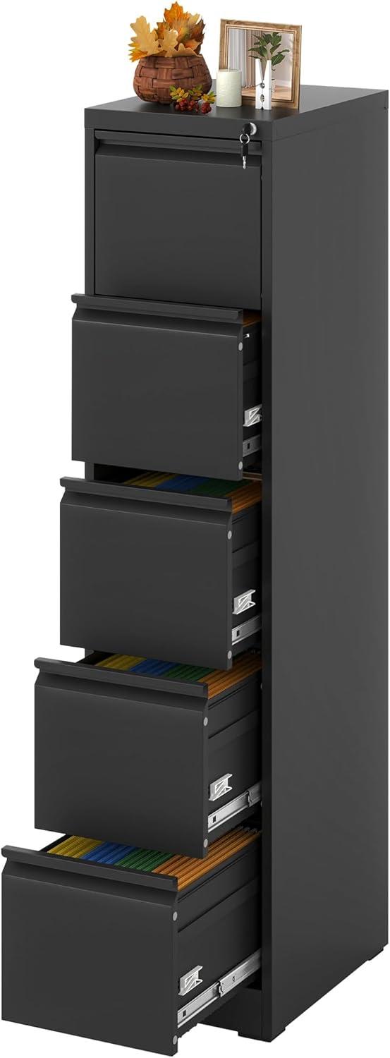 Deiokin 5 Drawer Office File Cabinet, Metal Vertical File Cabinet with Lock, Filing Storage Cabinet for Legal/Letter/A4/F4 Size