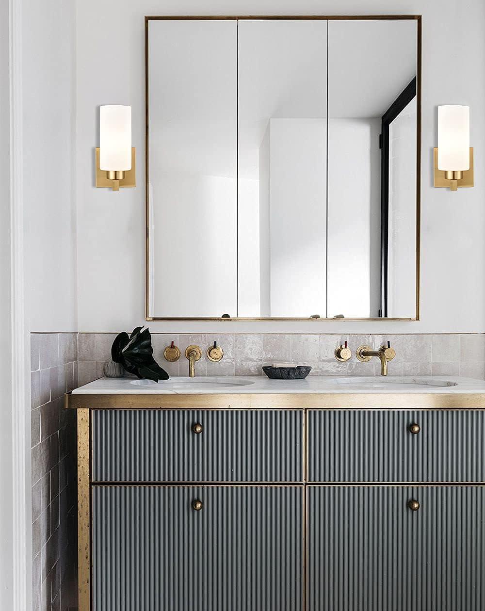 Claxy Gold Wall Sconces with Cylinder Milk Glass Shade Set of 2