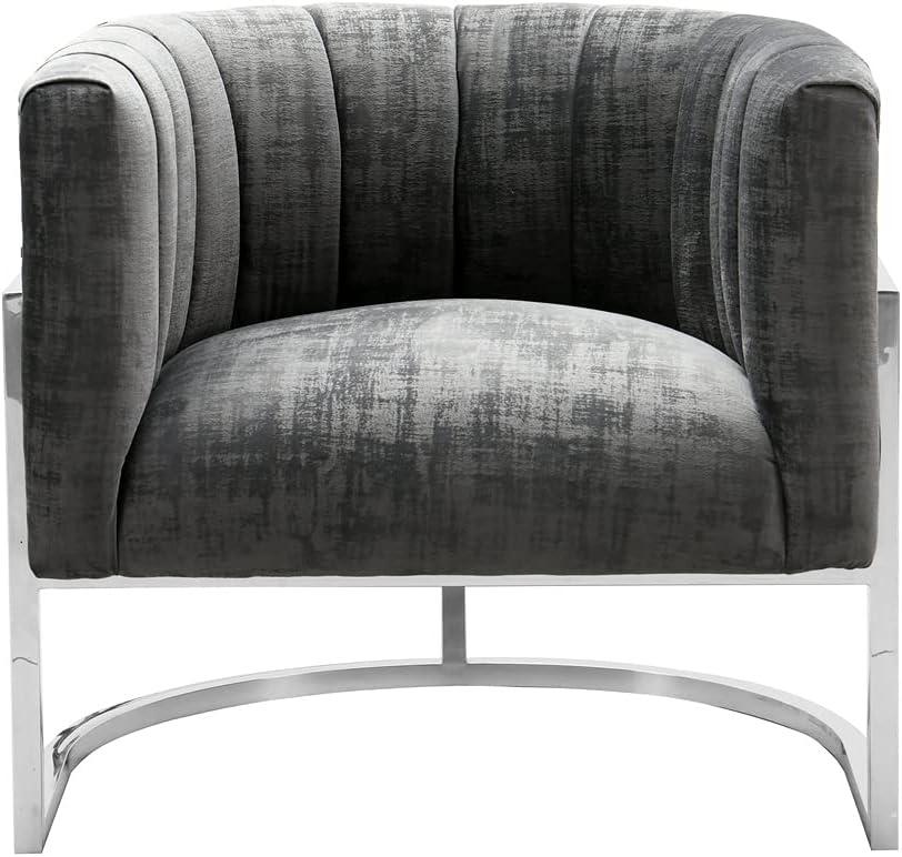 TOV Furniture Magnolia Slub Grey Velvet Chair with Silver Base