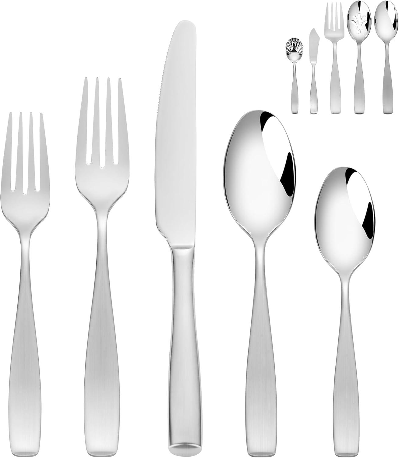 Hokku Designs Flatware Service for 12, 65 Piece Set, 18/10 Stainless Steel Silverware Set
