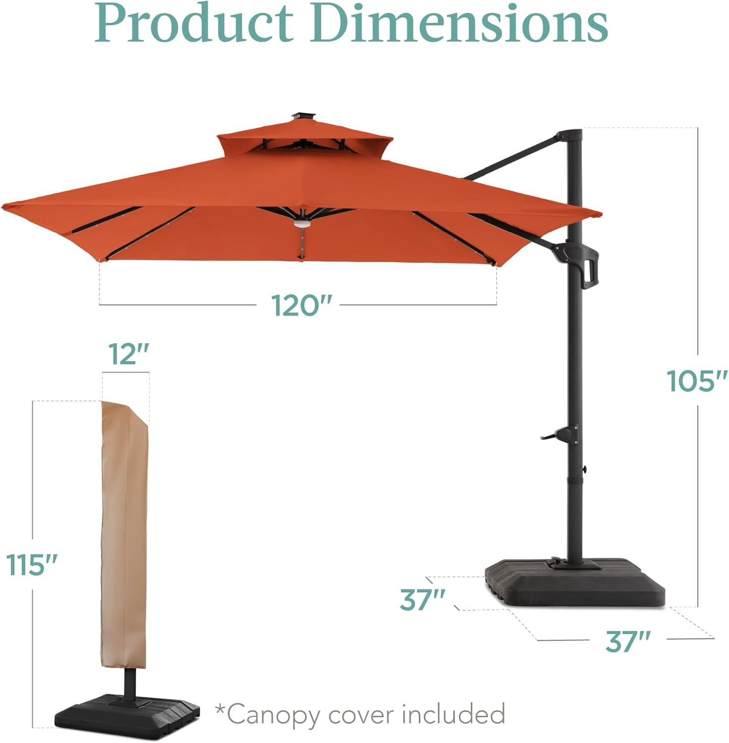 Arlmont & Co. Ronessa 10x10ft 2-Tier Square Outdoor Solar LED Cantilever Patio Umbrella w/ Base Included
