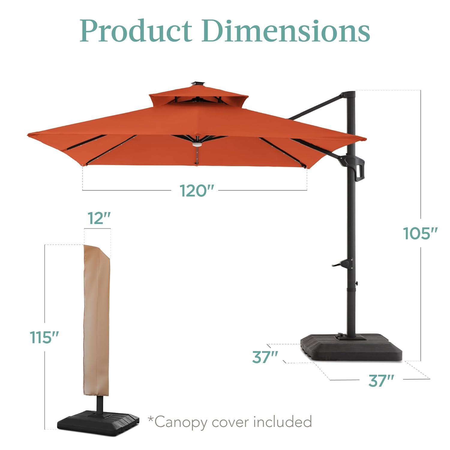 Arlmont & Co. Ronessa 10x10ft 2-Tier Square Outdoor Solar LED Cantilever Patio Umbrella w/ Base Included