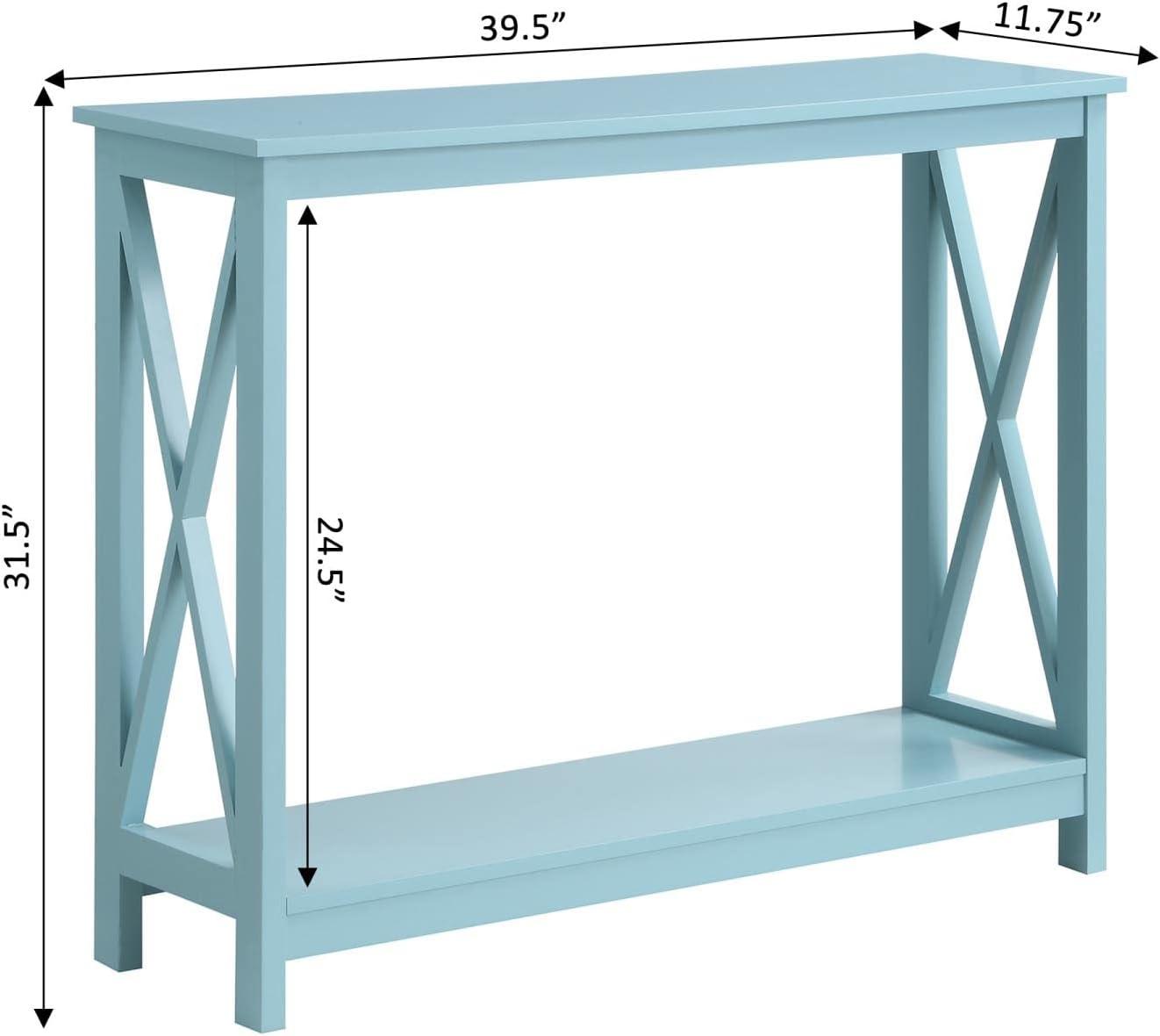 Sea Foam Blue Wood Console Table with Storage Shelf