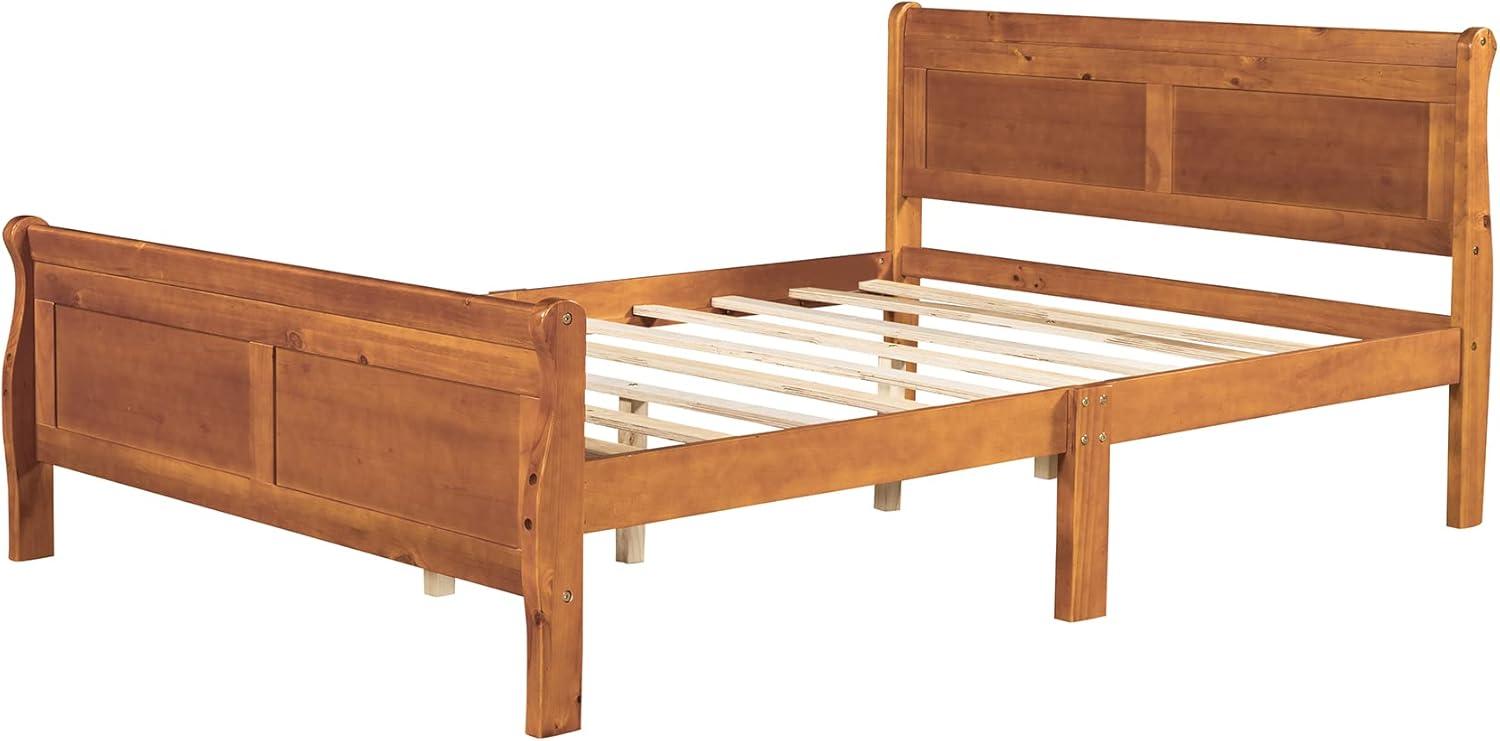 Full Size Pine Wood Platform Bed with Headboard and Slats