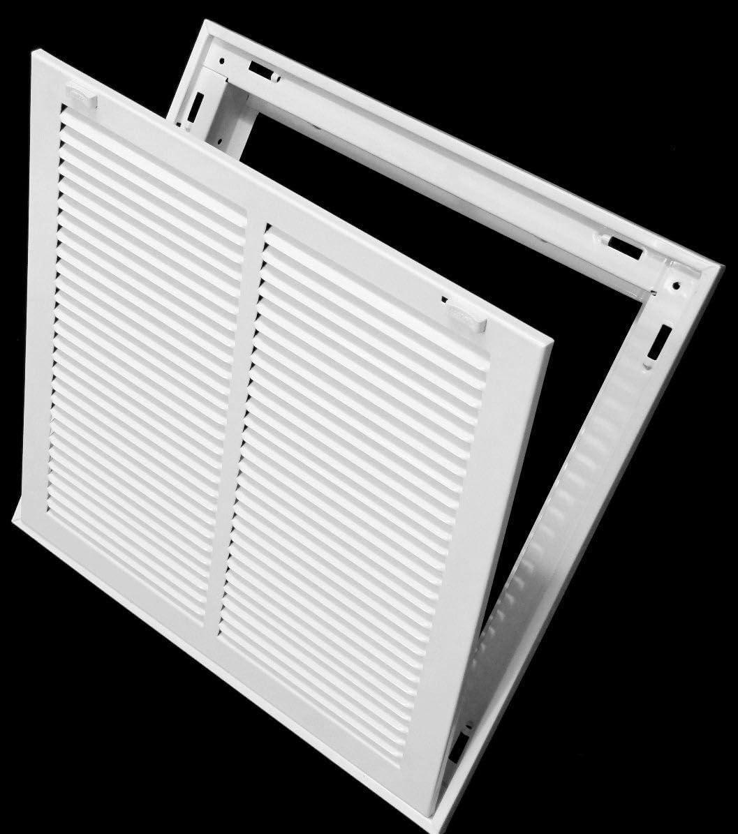 14x14 White Steel Return Air Filter Grille with Fixed Hinges