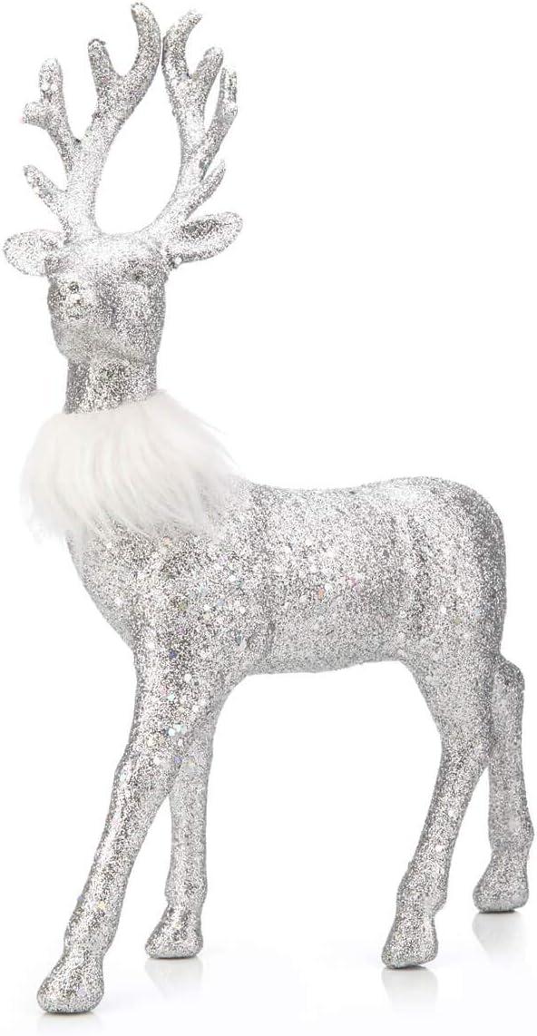 Ornativity Glitter Christmas Reindeer Figurines-  Silver - Pack of 2