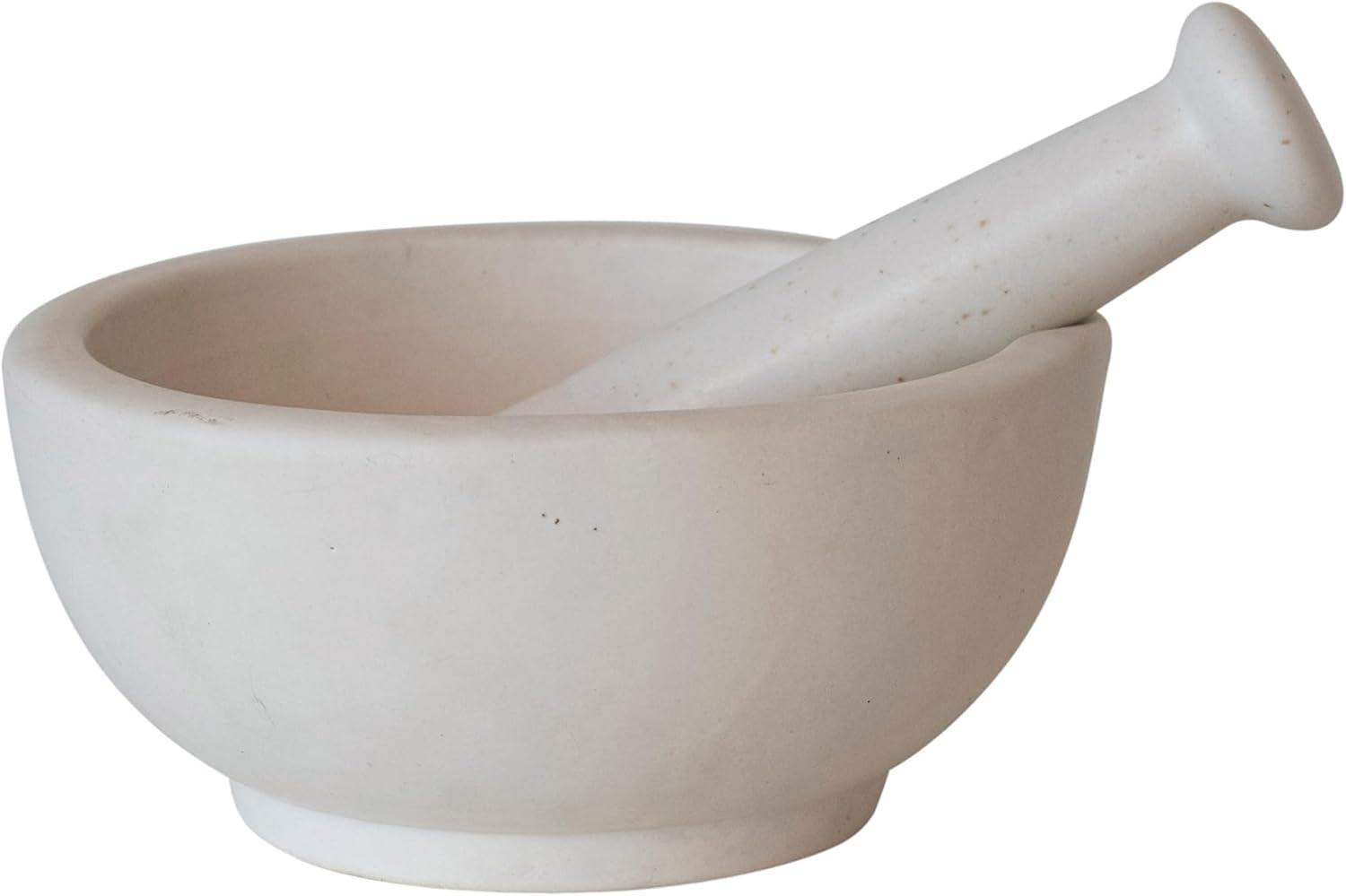 Speckled White Ceramic Mortar and Pestle Set, Medium