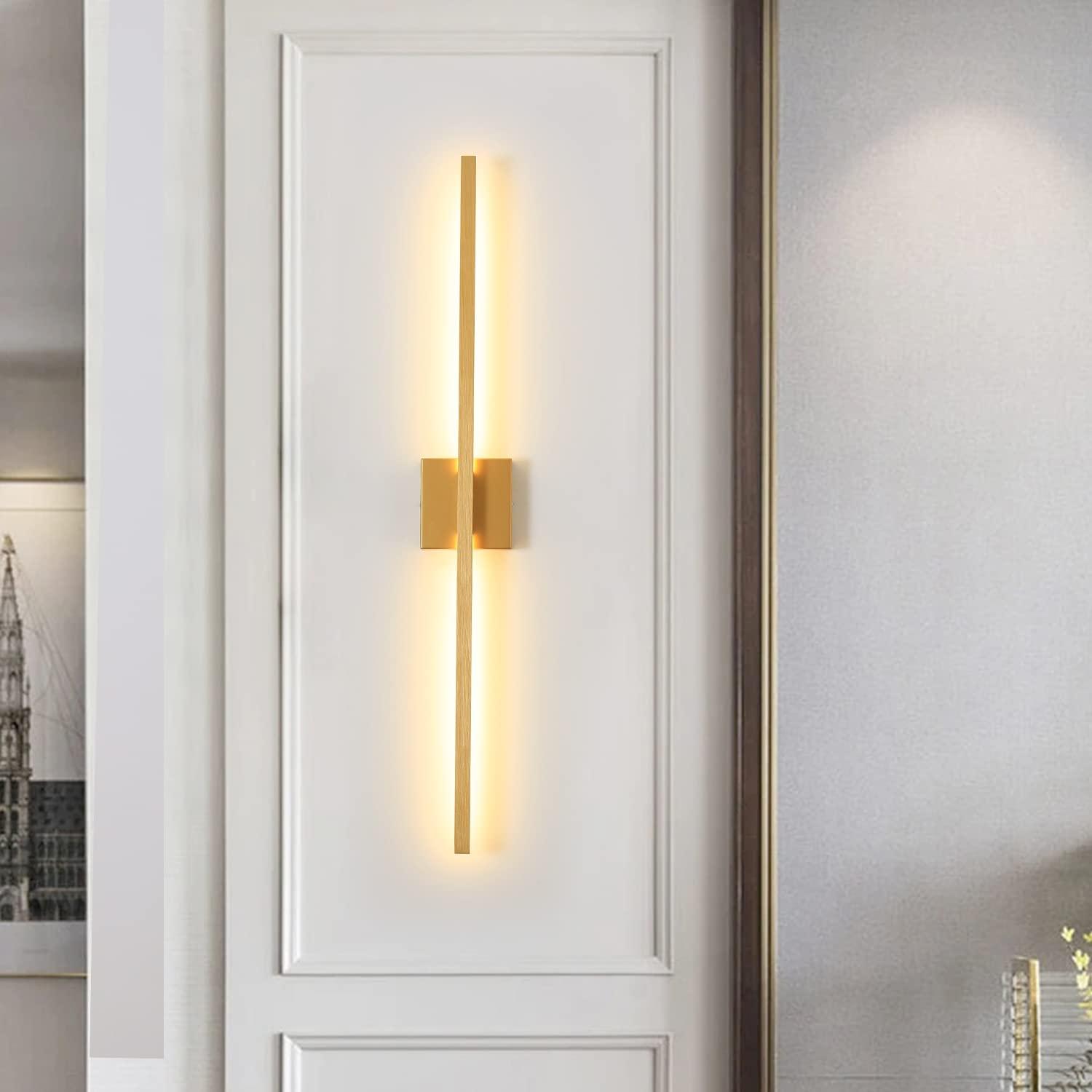 1-Light 35.6 in. Minimalist Linear Gold LED Wall Sconce with 3000K Warm Light