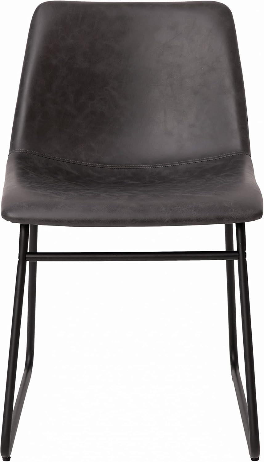 Taylor & Logan 18 Inch Indoor Dining Table Chairs, LeatherSoft Upholstery-Set of 2 Gray Faux Leather/Black Frame