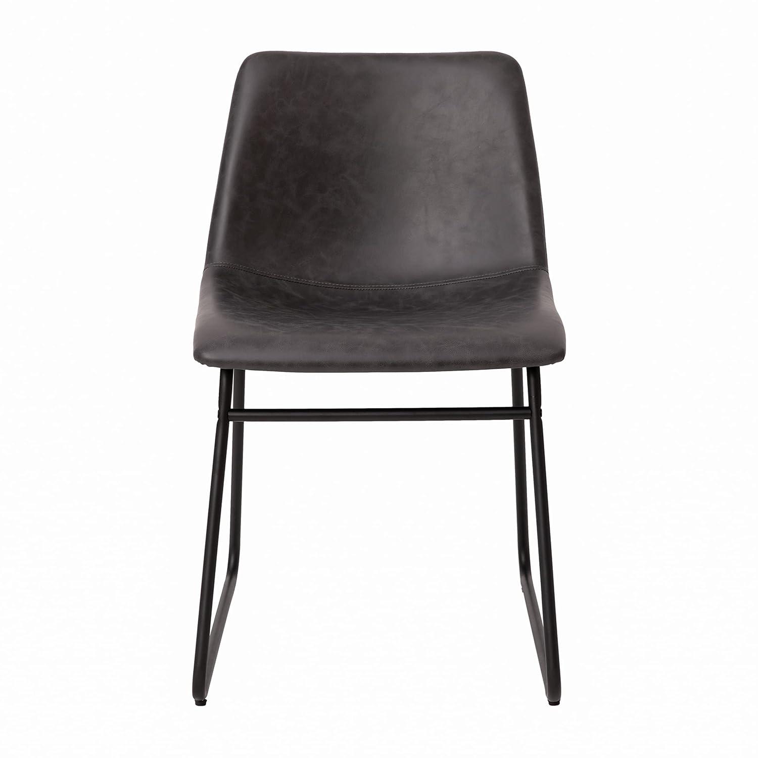 Taylor & Logan 18 Inch Indoor Dining Table Chairs, LeatherSoft Upholstery-Set of 2 Gray Faux Leather/Black Frame