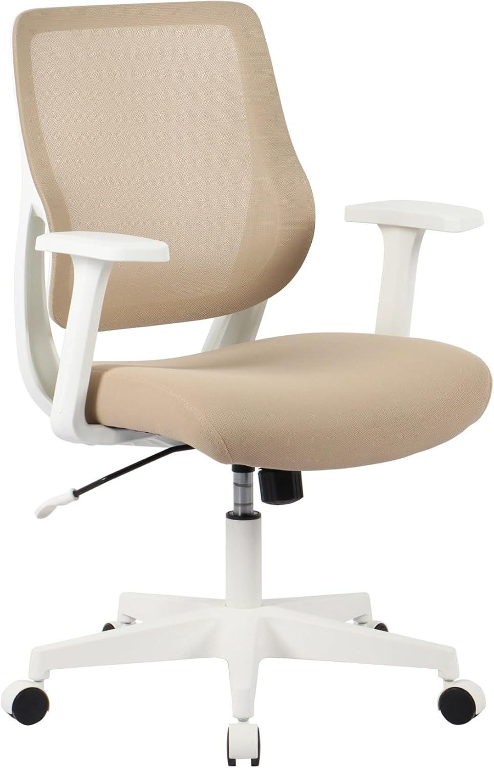 Oatmeal and White Mesh Fabric Low-Back Task Chair