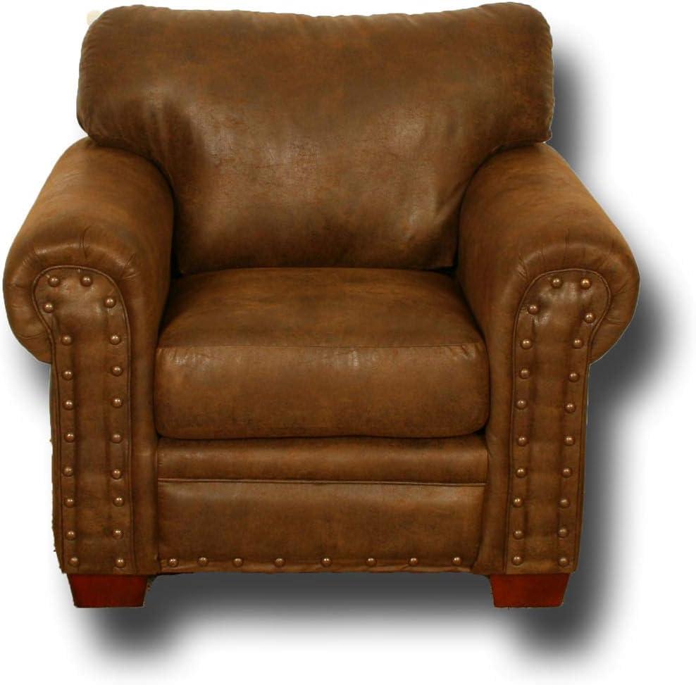 Buckskin Elegance Rustic Brown Microfiber Arm Chair with Antique Brass Accents