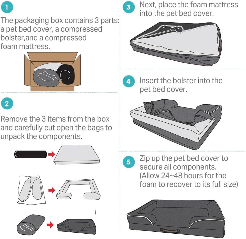 Friends Forever Orthopedic Dog Bed for Medium Dogs, Waterproof Memory Foam Dog Sofa Bed M with Removable Washable Cover, Ally Grey, 28x23x6.5