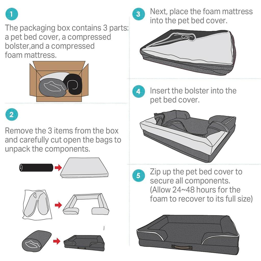 Friends Forever Orthopedic Dog Bed for Medium Dogs, Waterproof Memory Foam Dog Sofa Bed M with Removable Washable Cover, Ally Grey, 28x23x6.5