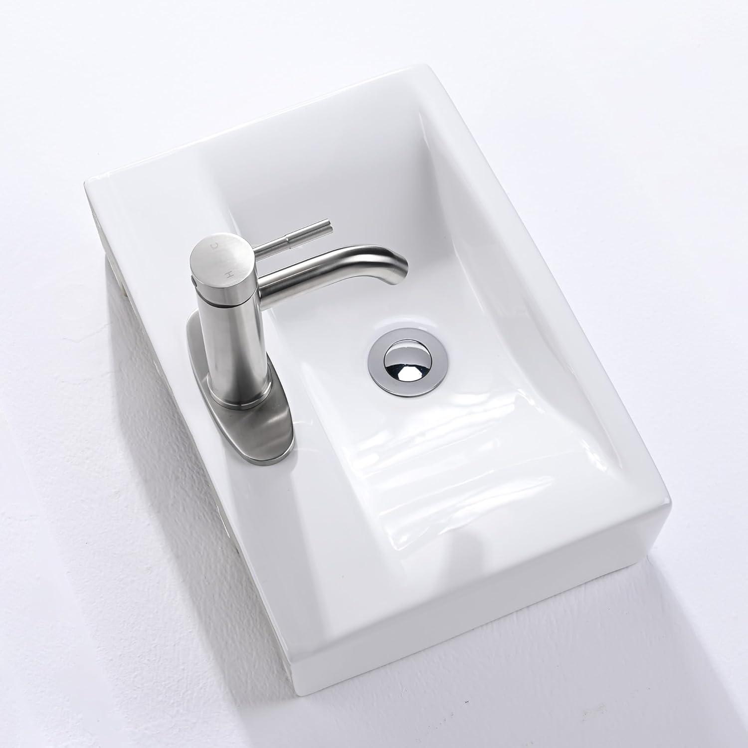 Aquaterior Rectangle Bathroom Ceramic Vessel Sink With Bathroom Single Hole Faucet Drain Combo