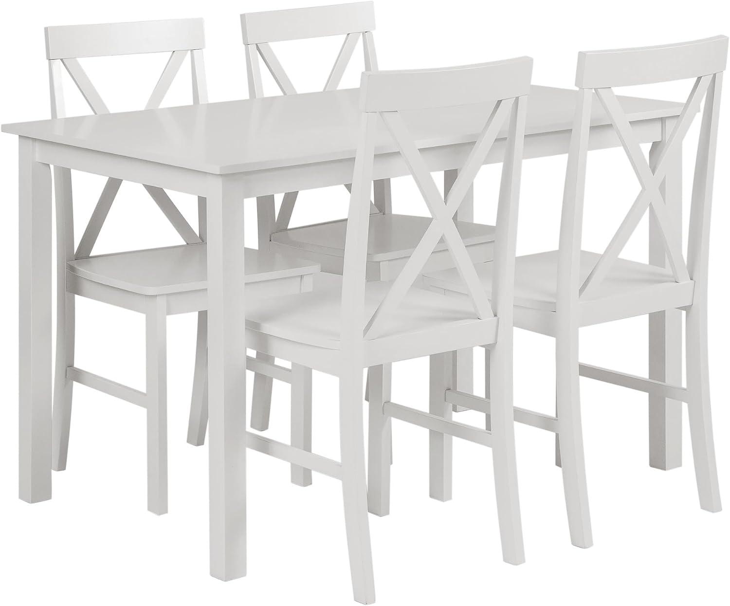 Farmhouse White 5-Piece Solid Rubberwood Dining Set with X-Back Chairs