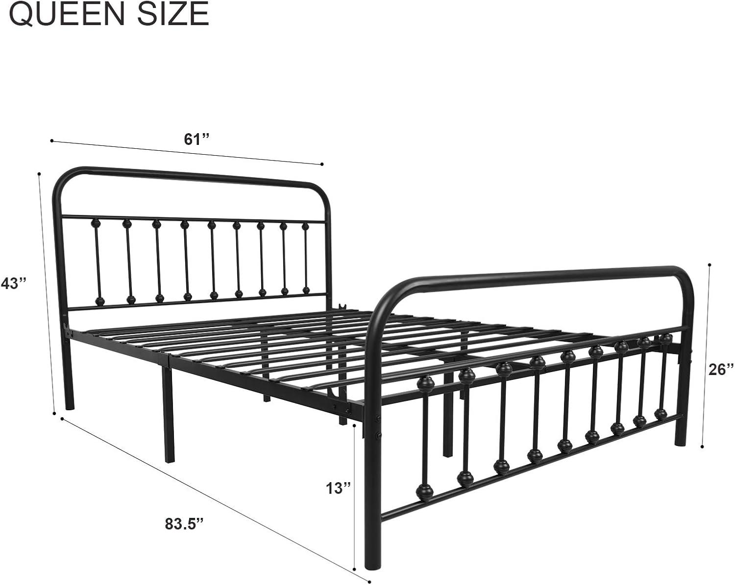 Black Queen Metal Bed Frame with Headboard and Footboard