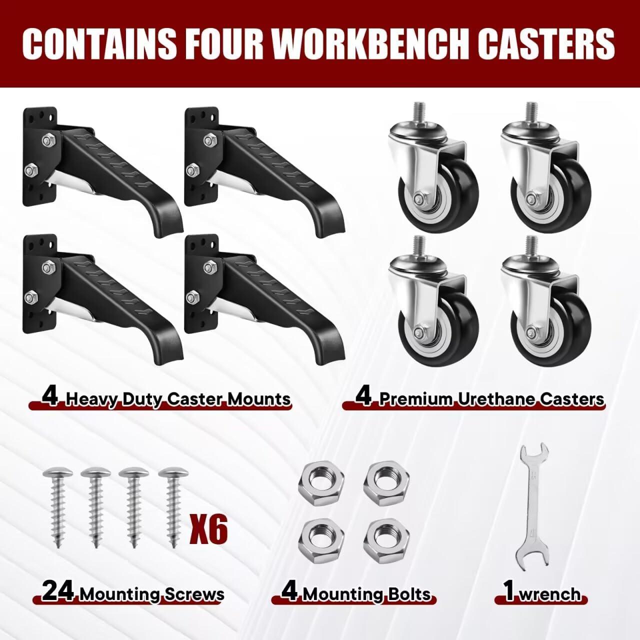 Heavy Duty Black Steel Retractable Workbench Casters Kit