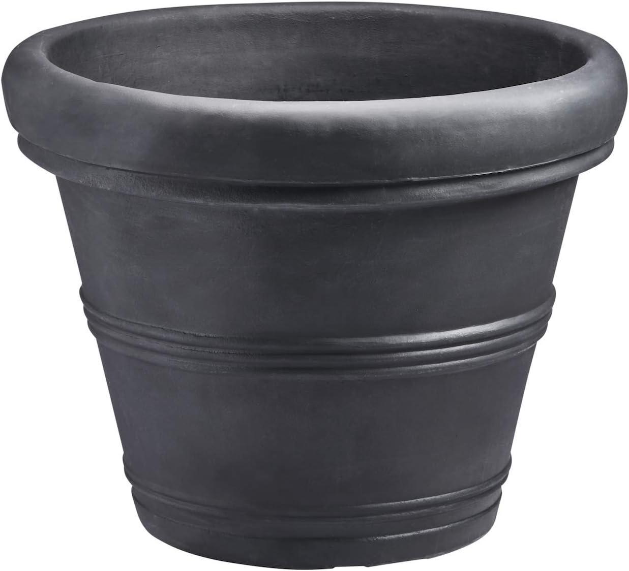 Crescent Garden 20" Wide Brunello Planter Pots Black: Durable Polyresin, Weather-Resistant, No Assembly Required