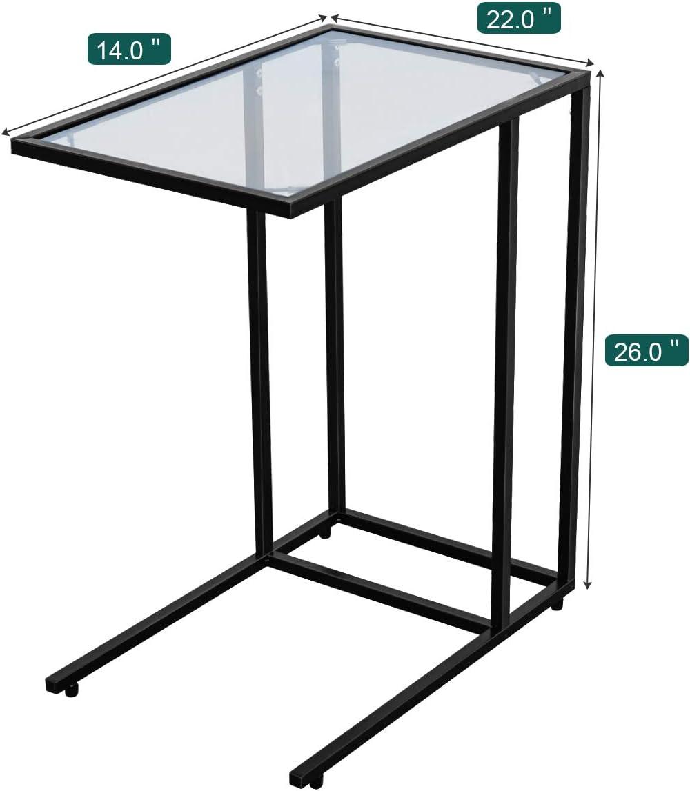 Black Metal and Glass C-Shaped Side Table