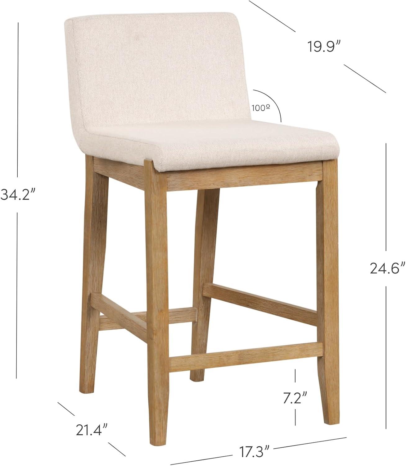 Natural Flax Upholstered Counter Stool with Light Brown Wood Frame