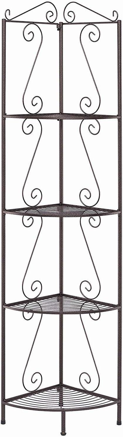 Industrial Brown Steel Corner Bookcase with Scroll Design