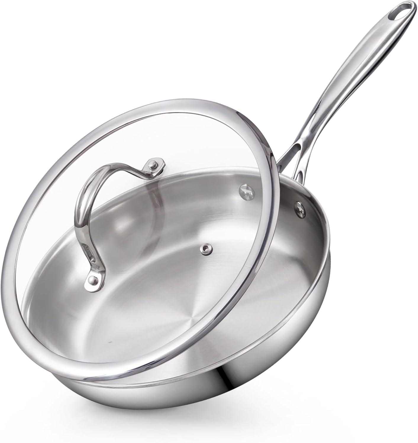 8-Inch Stainless Steel Frying Pan with Glass Lid