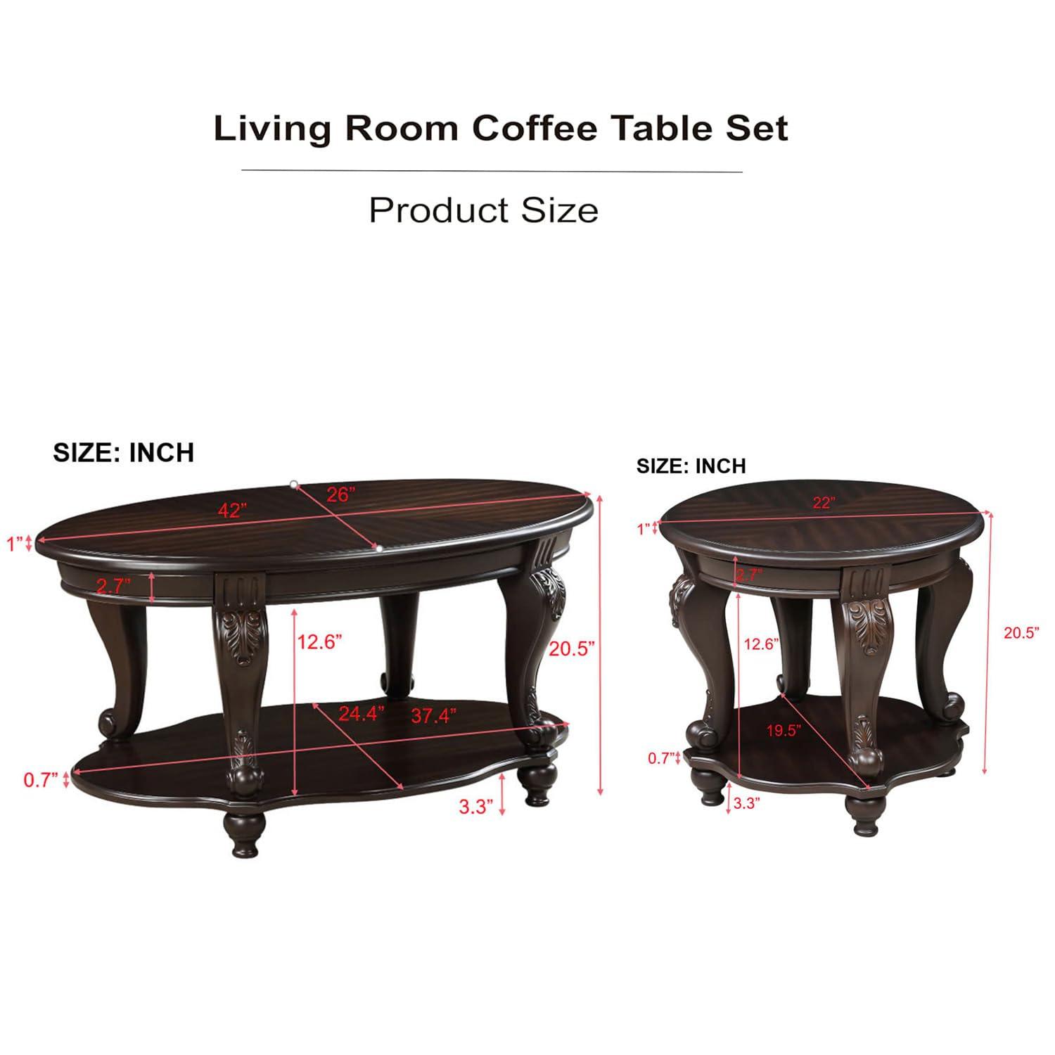 World Menagerie Living Room Coffee Table Set, Coffee Table & Two End Side Table 3-Piece Set Coffee Set