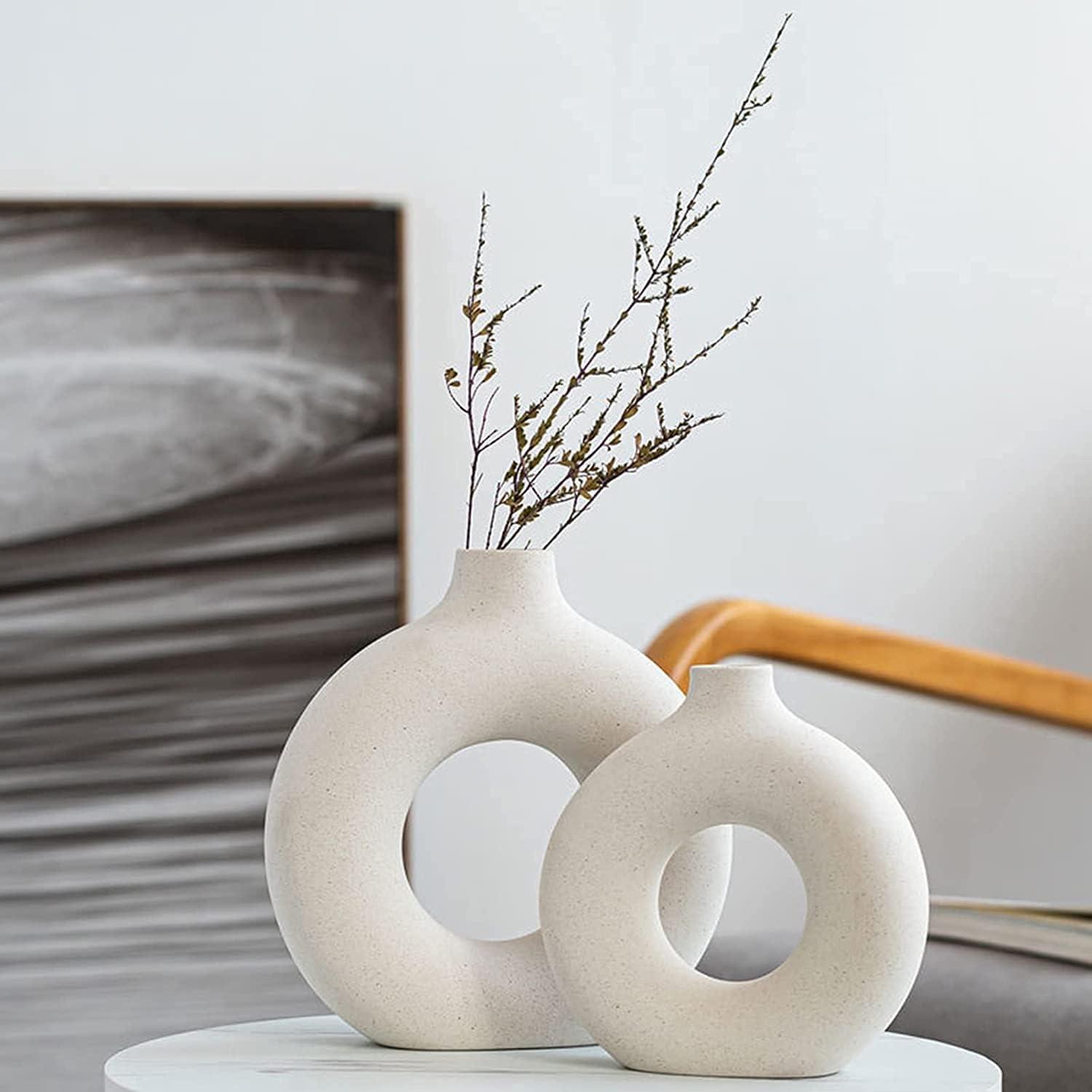 Large White Ceramic Donut Vases for Wedding Decor