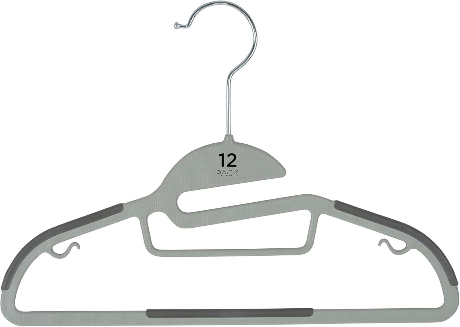 Simplify Kid's Non Slip Plastic Collar Saver Child Clothing Hangers, 12 Pack, Light Gray