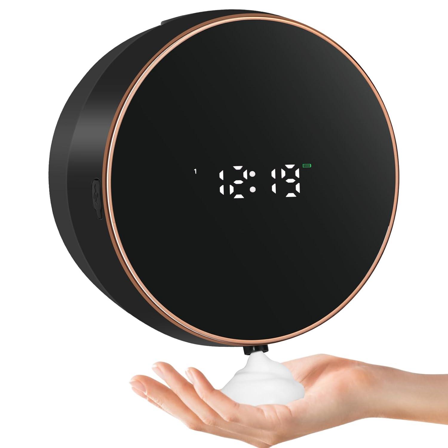 Automatic Soap Dispenser Foam Bathroom: Wall Mount Rechargeable Touchless Adjustable Auto Smart Electric Plastic Black Foaming Soap Dispenser with Clock - Kitchen - Hand Dish Lotion Couple Kids