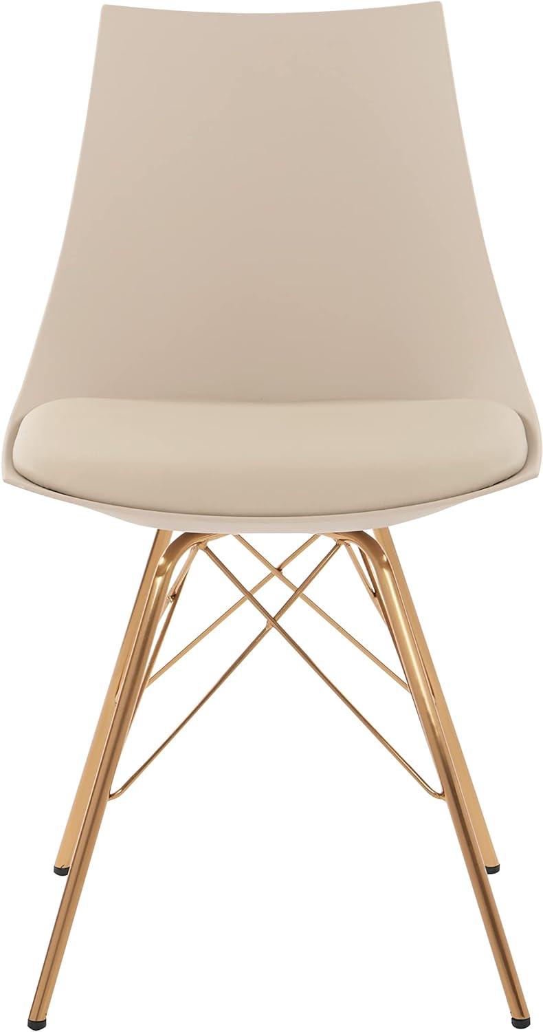 Chic Beige Faux Leather Side Chair with Gold Metal Base