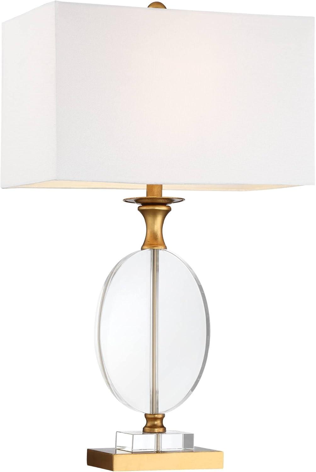 Vienna Full Spectrum Valerie Modern Table Lamp 28" Tall Gold Clear Crystal Glass White Rectangular Shade for Bedroom Living Room Bedside Nightstand