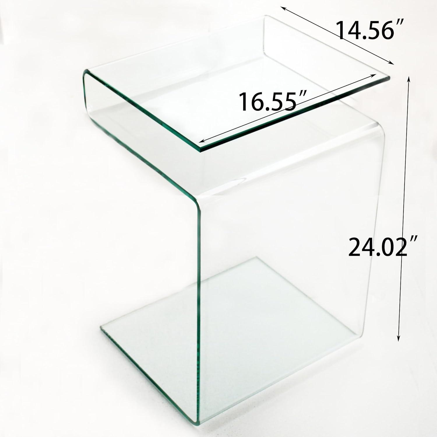 Glass Nightstand End Table, Clear S shape Side Tables Small Glass Tables for Living Room or Bedroom Chlorene