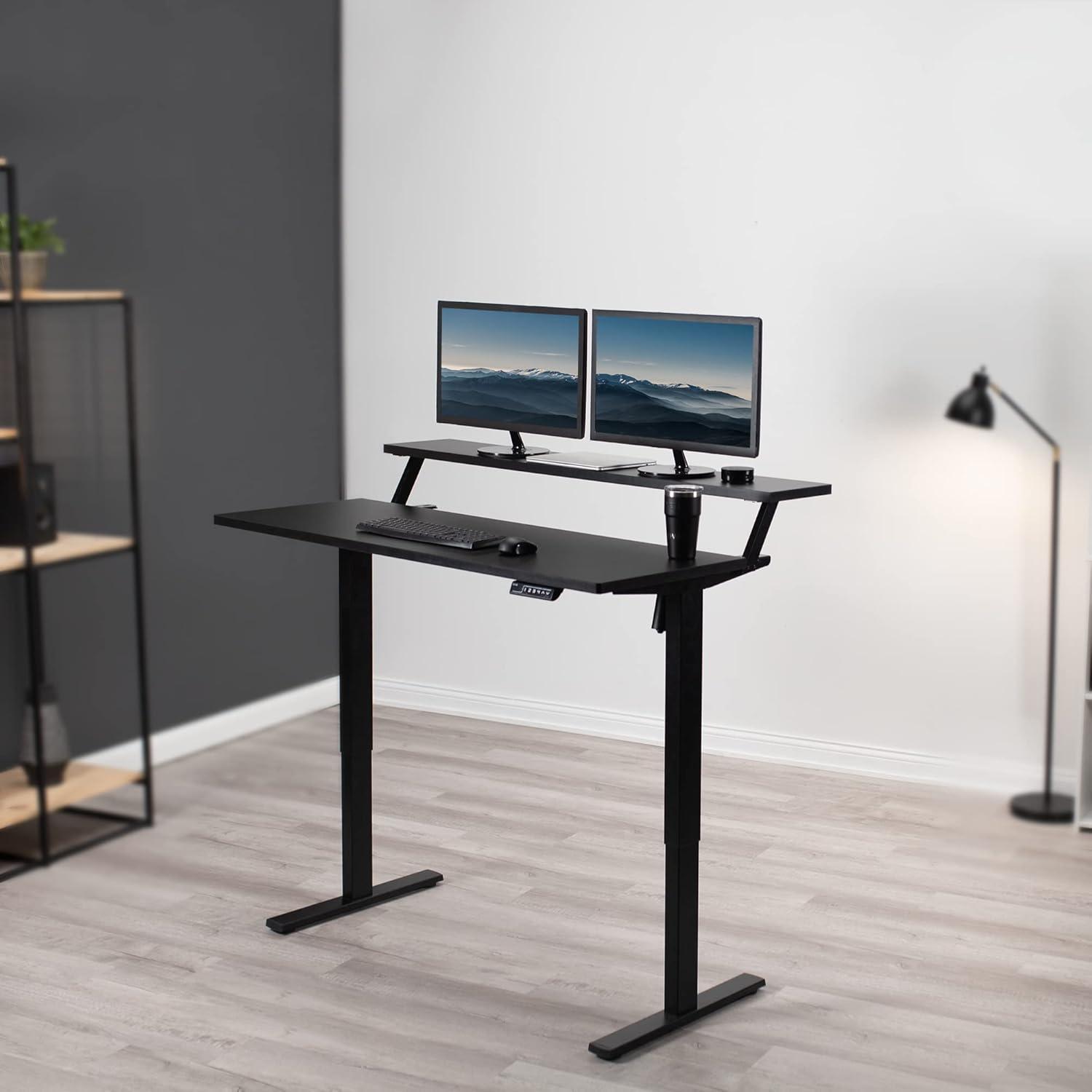 ErgoActive Black Dual-Tier Electric Adjustable Desk with Memory Controller