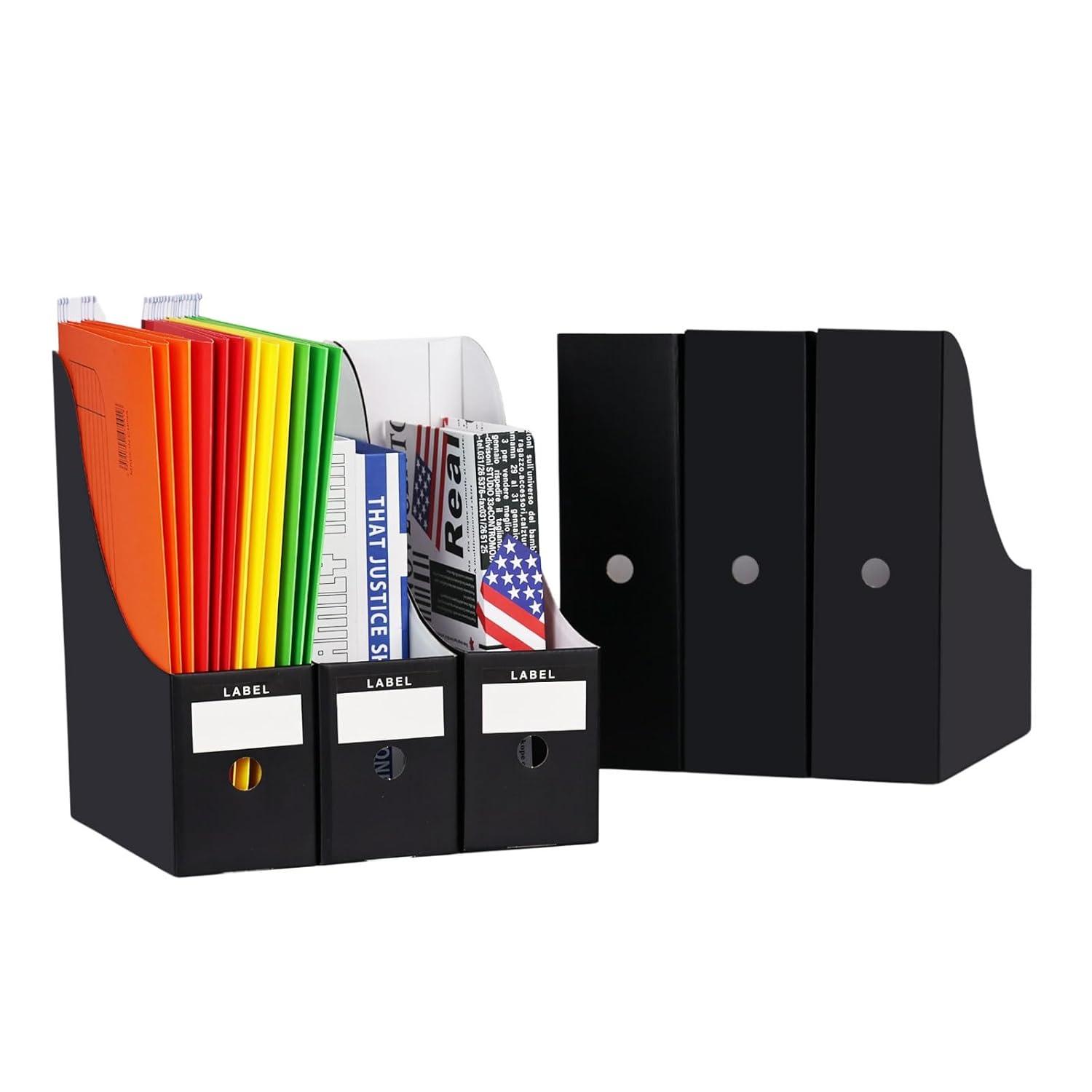 HUAPRINT Magazine File Holder(12 Pack,White)-Folder Holder,Desk File Organizer,Document Holder Box,Magazine Storage Box,With Labels