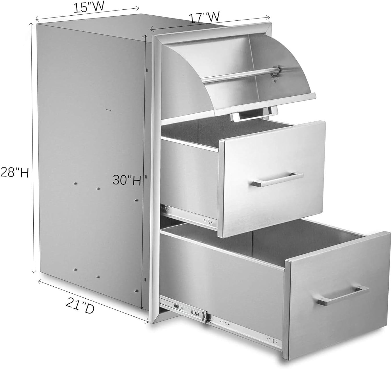 Outdoor Kitchen Drawer Stainless Steel 3-Drawer, BBQ Island Built-in Drawer Weatherproof, Flush Mount for Outdoor Kitchen and Grill Station (17"W*30"H*21“D)