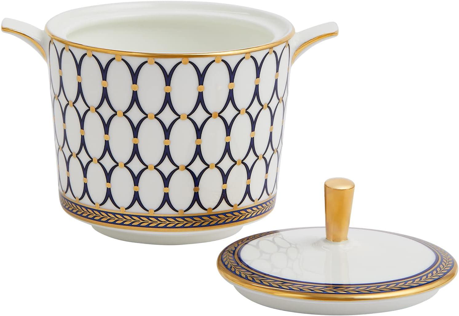 Navy and Gold Geometric Fine Bone China Sugar Bowl