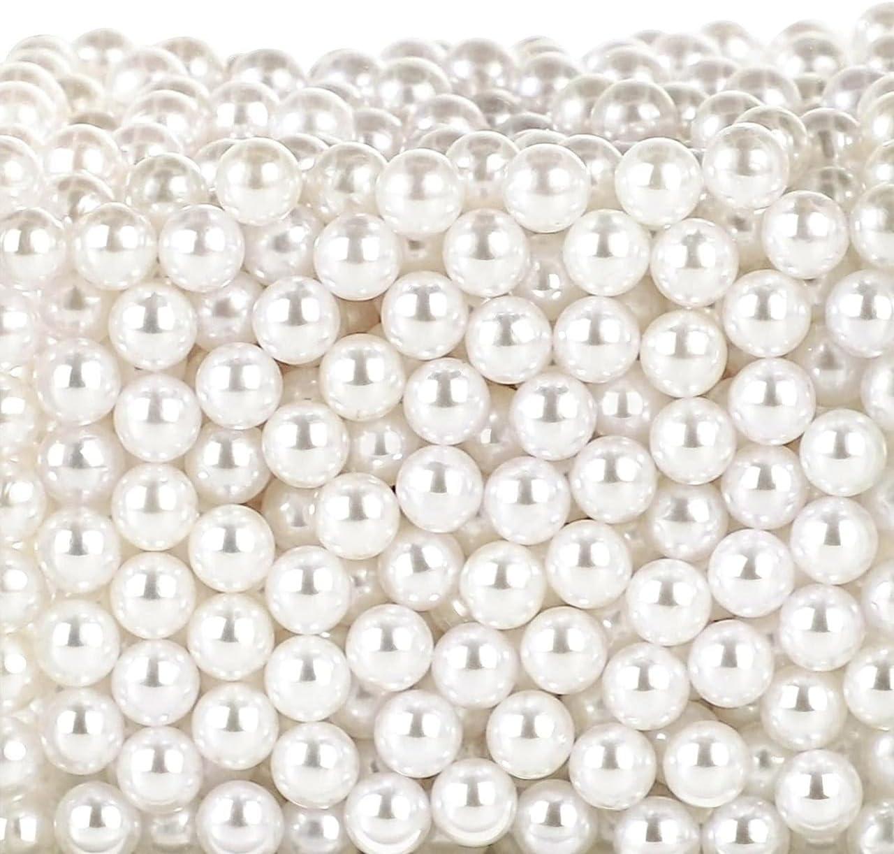 WGV Small Ivory Plastic Pearl Beads in 1 LB Bag, 0.4"(10 mm), Approx 720 Pearls, No Holes, Vase Filler, Loose Table Scatter, Art Crafts