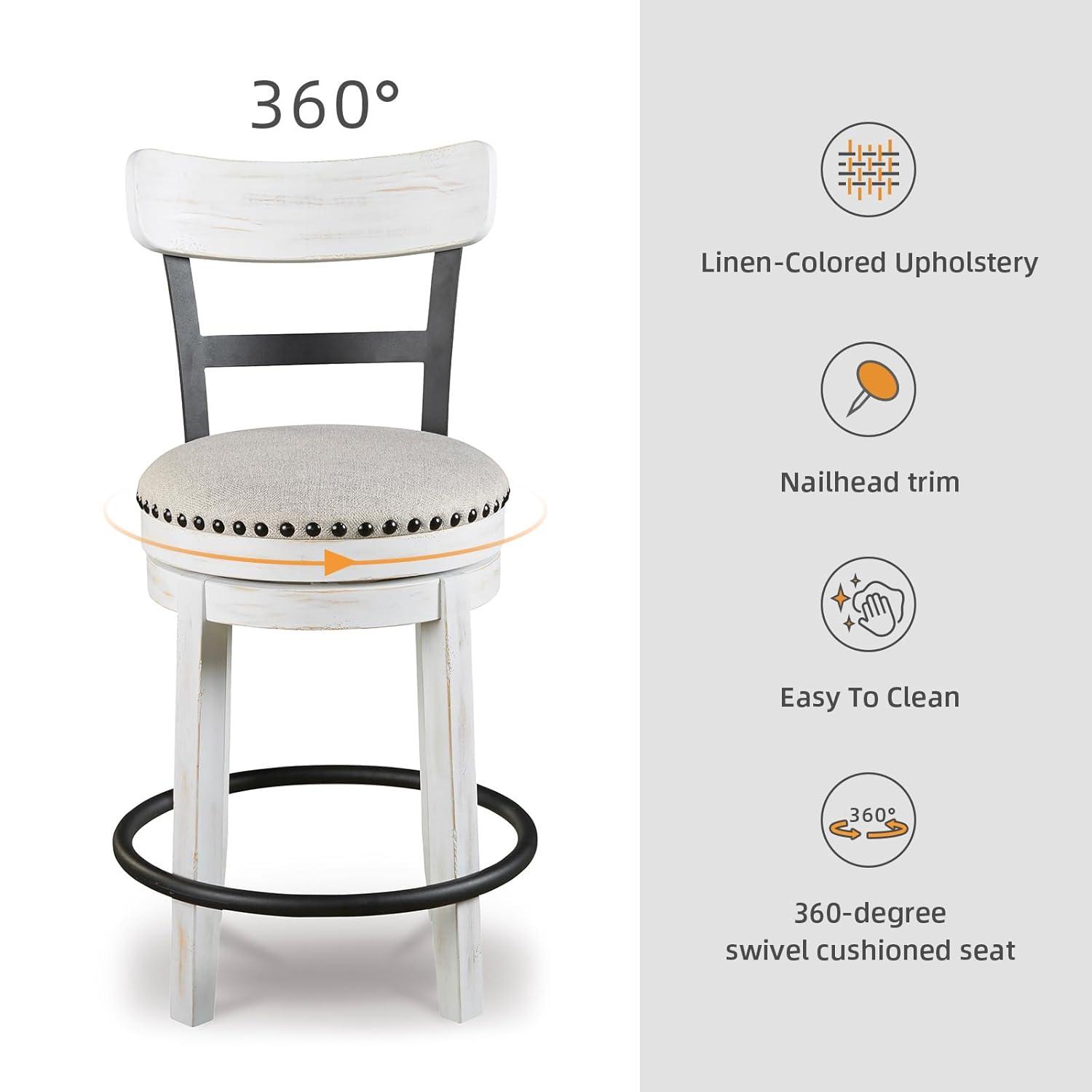 Signature Design by Ashley Valebeck Upholstered Swivel Counter Height Barstool White: Kitchen & Dining Furniture, Curved Back