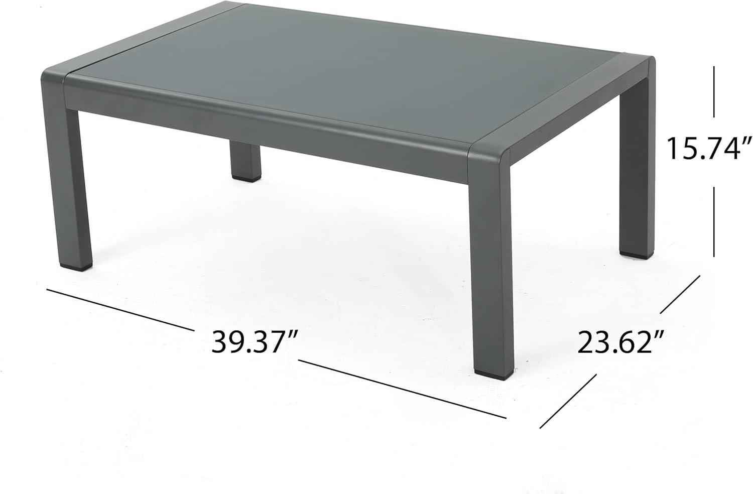 Cape Coral Rectangle Aluminum Coffee Table with Glass Top - Gray - Christopher Knight Home: Weather-Resistant Patio Table