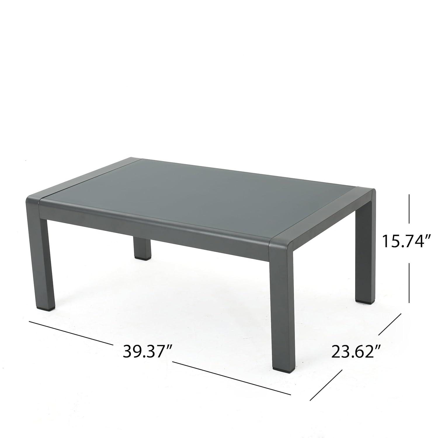 Cape Coral Rectangle Aluminum Coffee Table with Glass Top - Gray - Christopher Knight Home: Weather-Resistant Patio Table