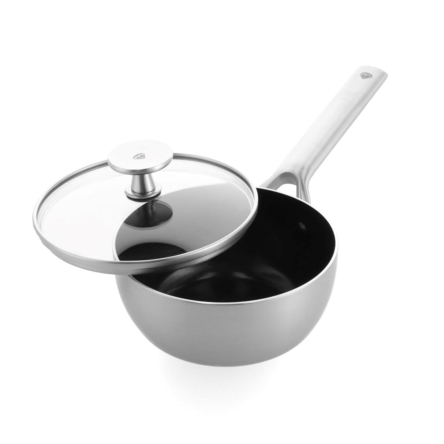 Blue Diamond Blue Diamond Cookware Tri-Ply Stainless Steel Ceramic Nonstick, 2.5QT Chef Saute Pan With Lid, PFAS-Free, Multi Clad, Induction, Dishwasher Safe, Oven Safe, Silver