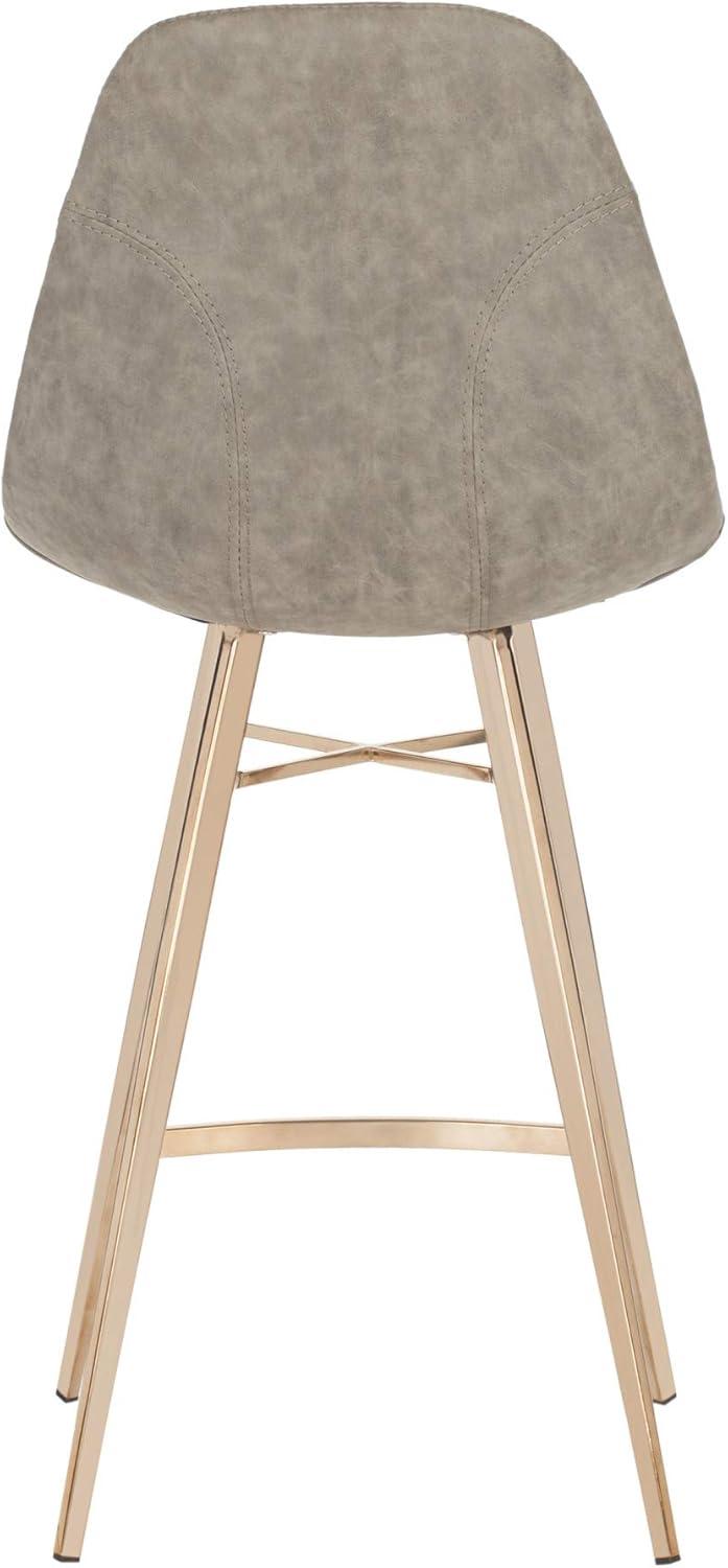 Transitional Taupe Faux Leather Counter Stool with Copper Finish