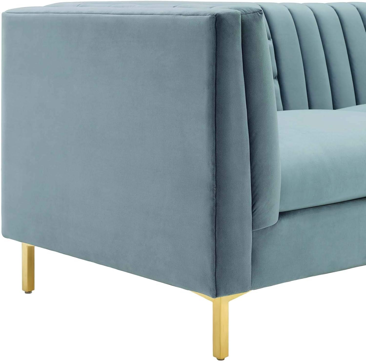 Light Blue Velvet Tufted Sofa with Gold Steel Legs