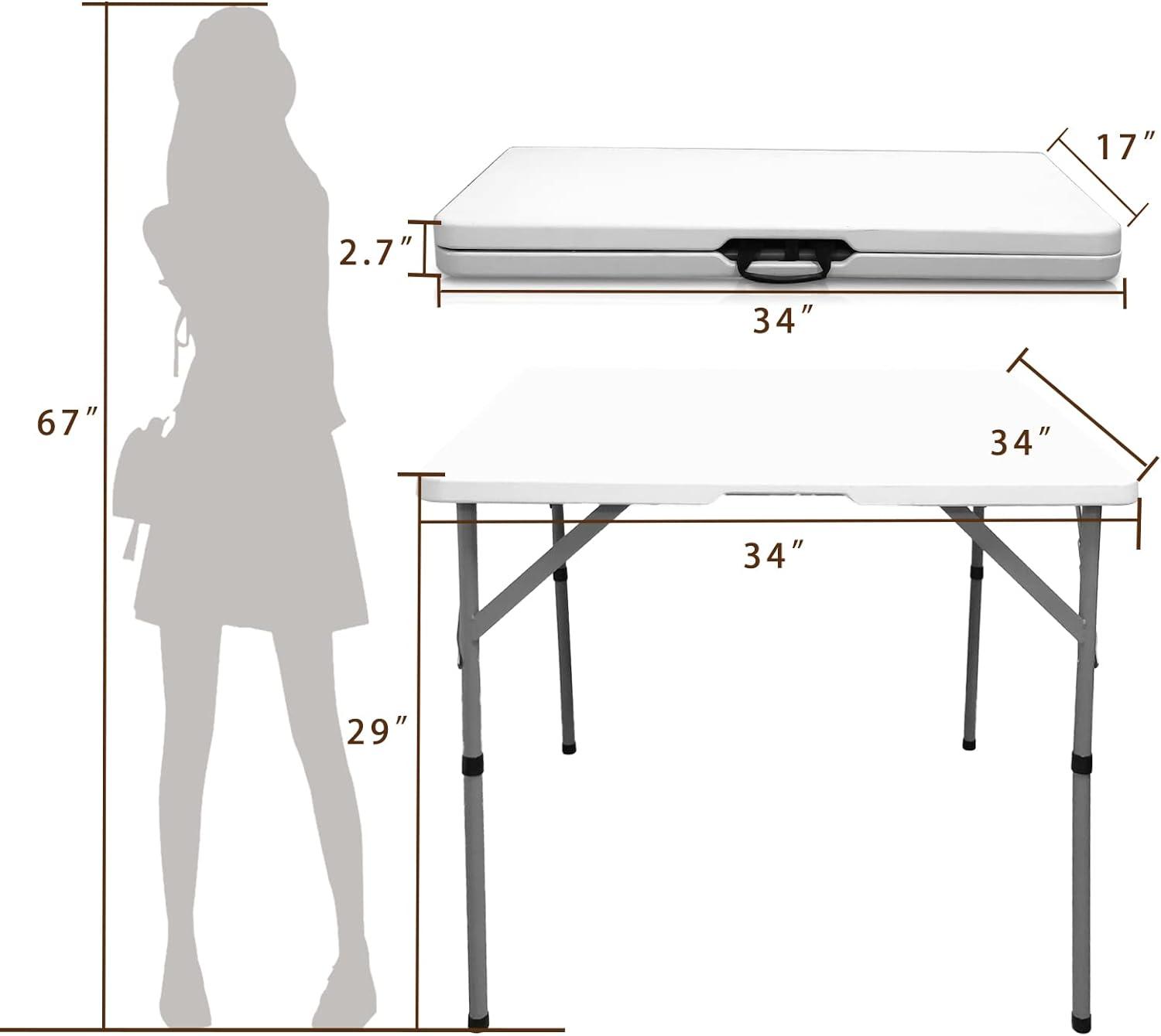 34" White Resin Folding Square Table with Alloy Steel Frame