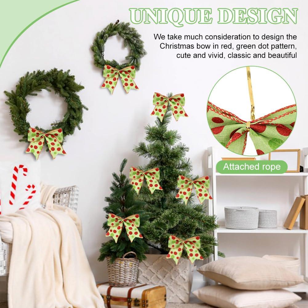 Sandistore Cute Cars 12pcs Christmas Tree Bows Ornaments 6 Inch Large Christmas Wreath Bows Red Green Xmas Tree Bows Christmas Glitter Dot Bows Ribbons Decoration For Garland Diamonds for Crafts