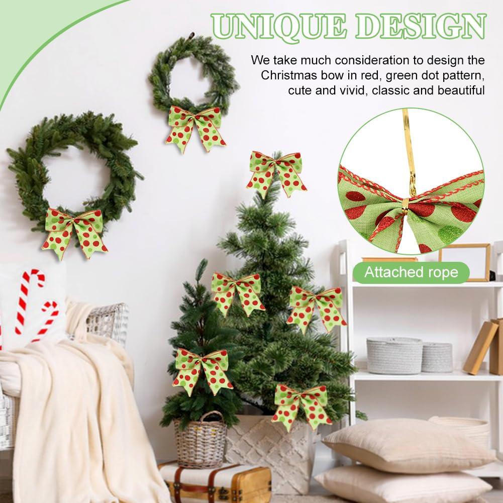 Sandistore Cute Cars 12pcs Christmas Tree Bows Ornaments 6 Inch Large Christmas Wreath Bows Red Green Xmas Tree Bows Christmas Glitter Dot Bows Ribbons Decoration For Garland Diamonds for Crafts