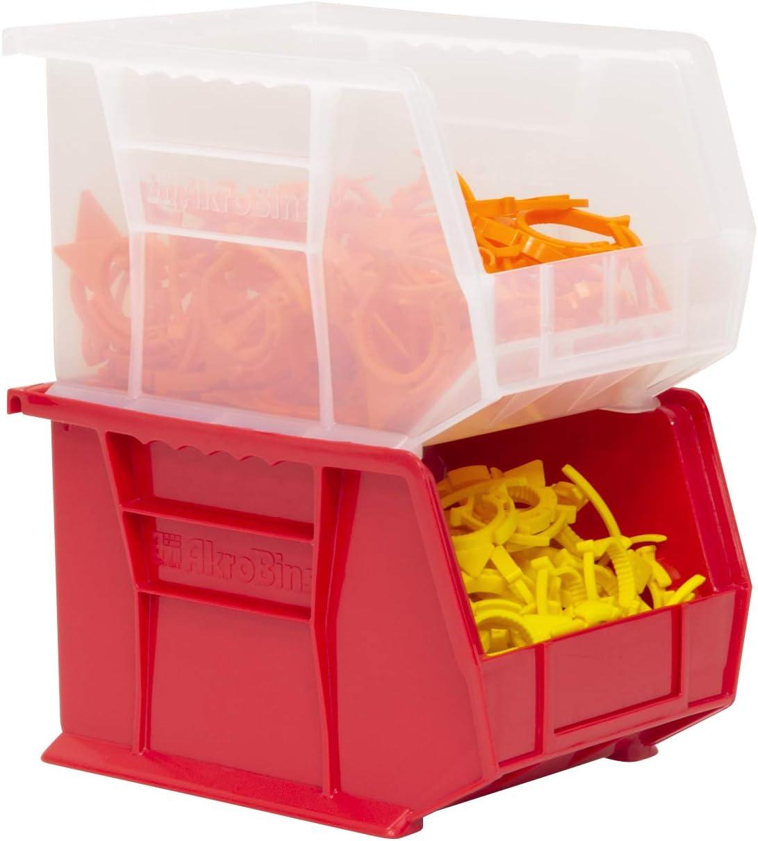 Red Stackable Plastic Storage Bin with Divider Slot